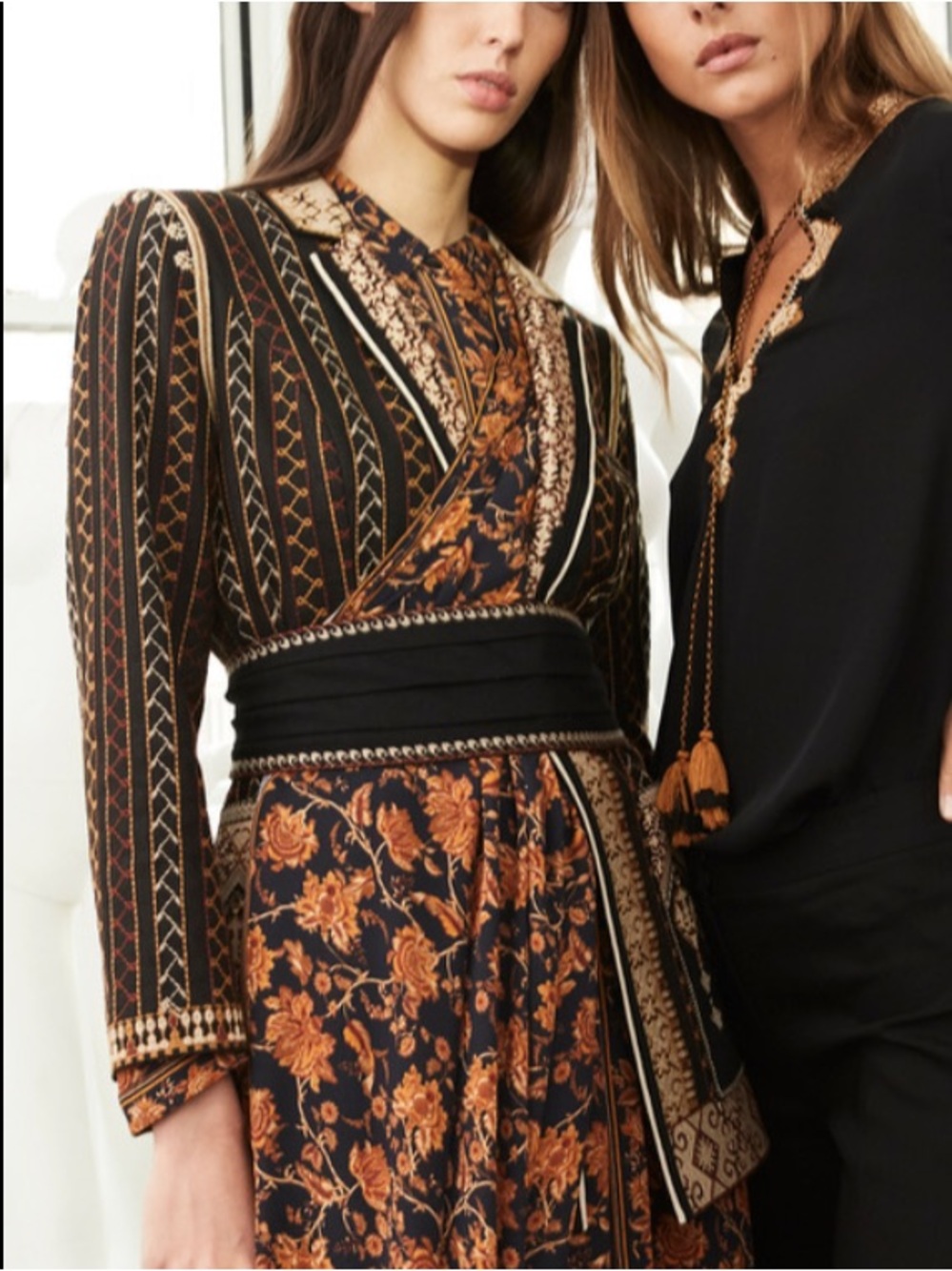 Kobi Halperin Black Velvet Embroidered Open Jacket with Taupe Accents
